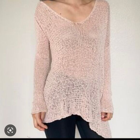 Aritzia Talula Peach Cotton loose Knit V-Neck oversized Sweater small - Picture 1 of 9
